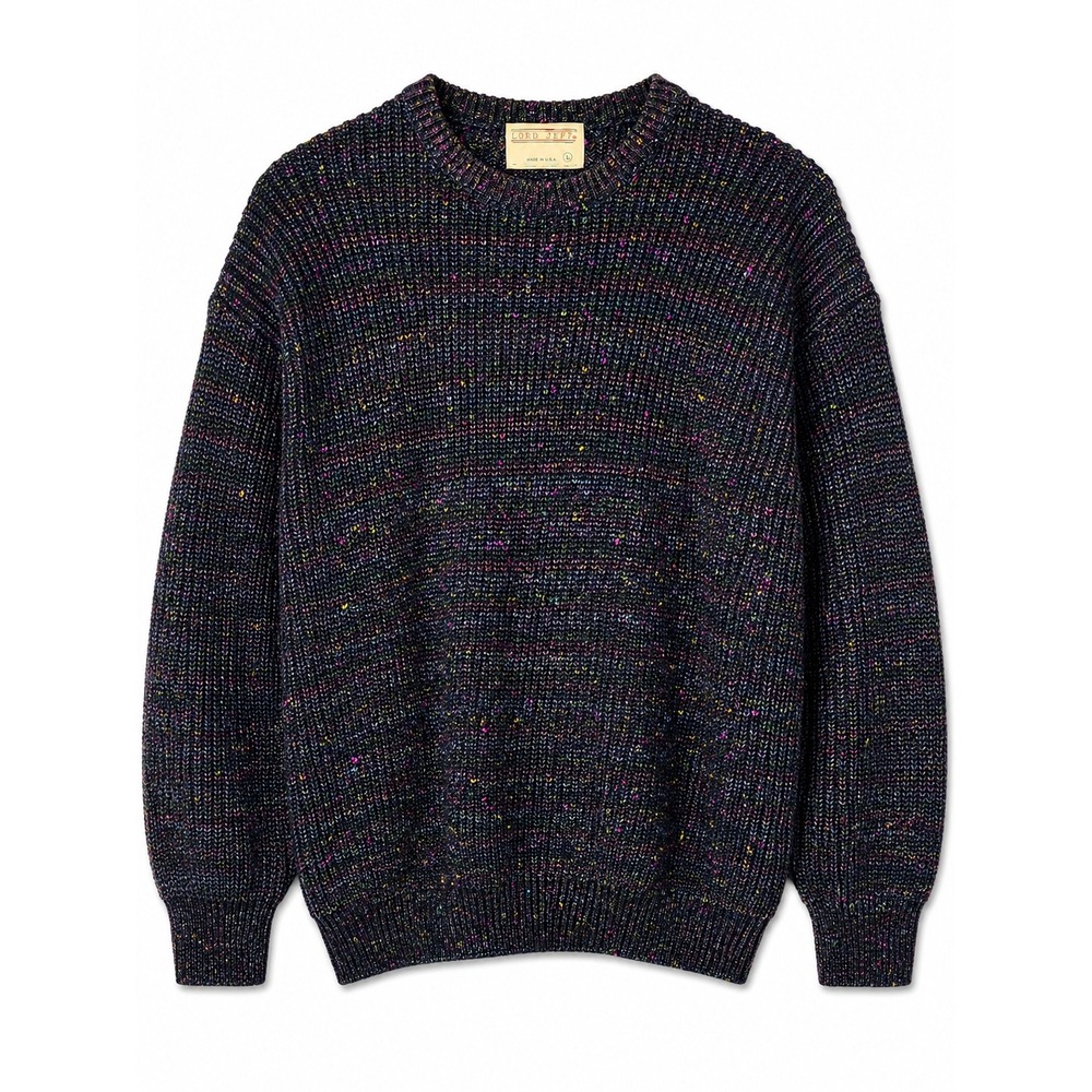 Vintage Lord Jeff Wool Sweater Mens Large 80s Confetti Knit Made in USA Charcoal